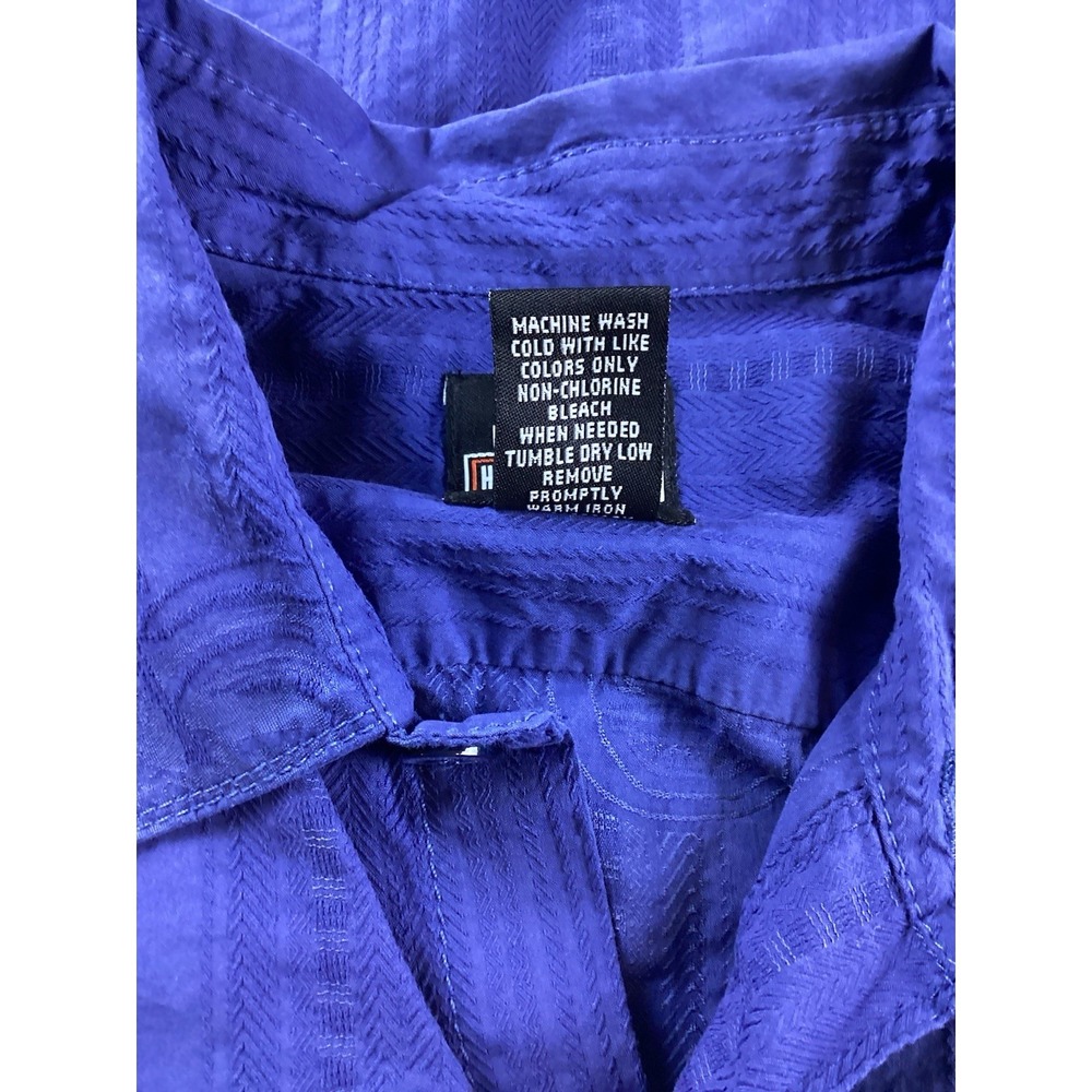 Harley Davidson Blue SS Mens Med Tone-on-Tone Motorcyle Graphics Button Up - Picture 9 of 12